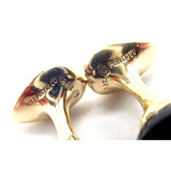 Authentic! Tiffany & Co Peretti 18k Yellow Gold Black Onyx Teardrop Cufflinks - Picture 7 of 11